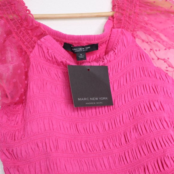 Marc New York Andrew Marc women's top small Smocked Mesh Flutter Sleeve pink nwt - Picture 3 of 8
